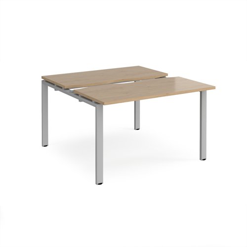 Adapt sliding top back to back desks 1200mm x 1200mm - silver frame, kendal oak top