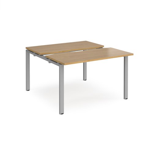 Adapt sliding top back to back desks 1200mm x 1200mm - silver frame, oak top