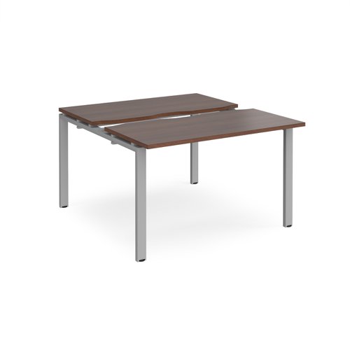 Adapt sliding top back to back desks 1200mm x 1200mm - silver frame, walnut top