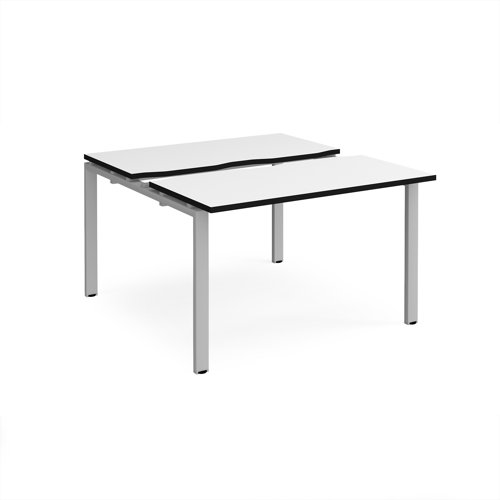Adapt sliding top back to back desks 1200mm x 1200mm - silver frame, white top, black edge