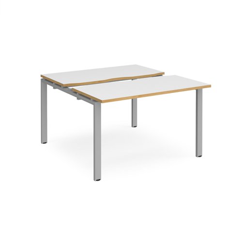 Adapt sliding top back to back desks 1200mm x 1200mm - silver frame, white top with oak edging