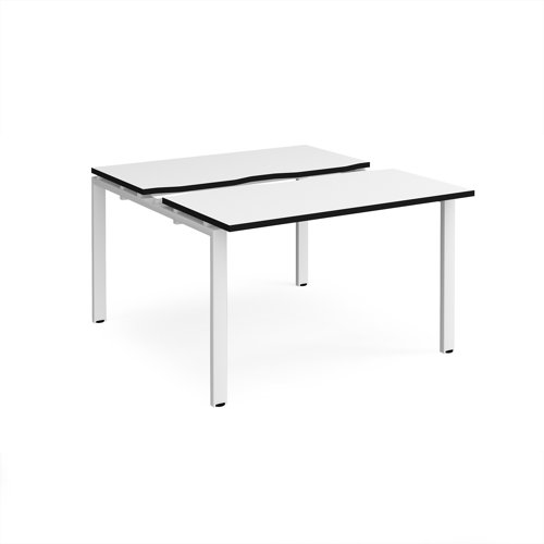 Adapt sliding top back to back desks 1200mm x 1200mm - white frame, white top, black edge