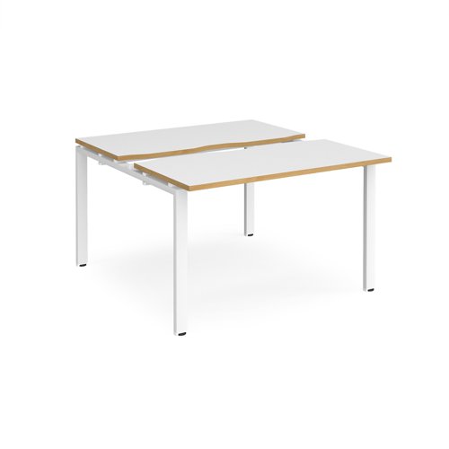 Adapt sliding top back to back desks 1200mm x 1200mm - white frame, white top with oak edging