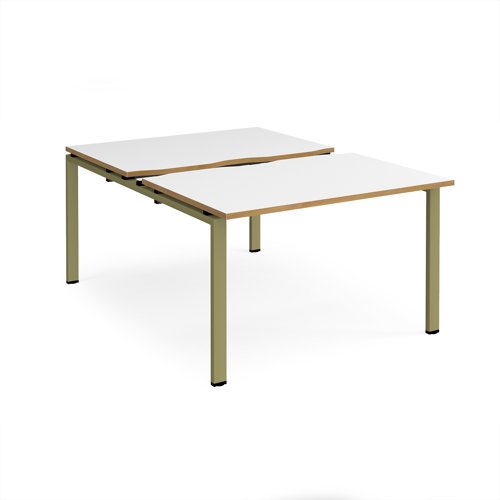 Adapt sliding top back to back desks 1200mm x 1600mm - green frame, white top, oak edge
