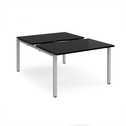 Adapt sliding top back to back desks 1200mm x 1600mm - silver frame, black top