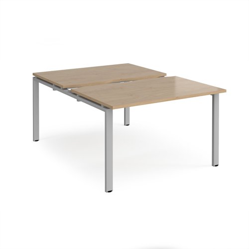 Adapt sliding top back to back desks 1200mm x 1600mm - silver frame, kendal oak top