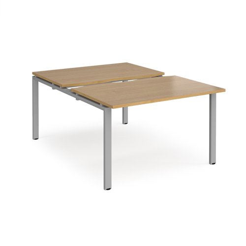 Adapt sliding top back to back desks 1200mm x 1600mm - silver frame, oak top