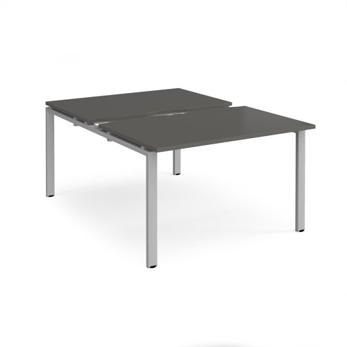 Adapt sliding top back to back desks 1200mm x 1600mm - silver frame, storm grey top