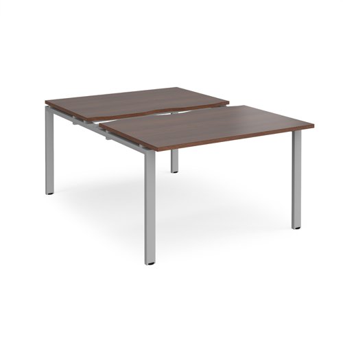 Adapt sliding top back to back desks 1200mm x 1600mm - silver frame, walnut top