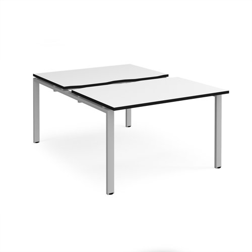 Adapt sliding top back to back desks 1200mm x 1600mm - silver frame, white top, black edge