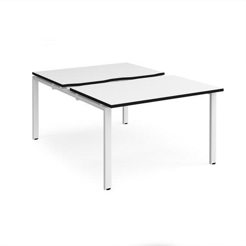Adapt sliding top back to back desks 1200mm x 1600mm - white frame, white top, black edge
