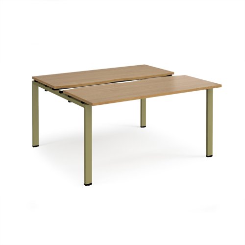 Adapt sliding top back to back desks 1400mm x 1200mm - green frame, oak top