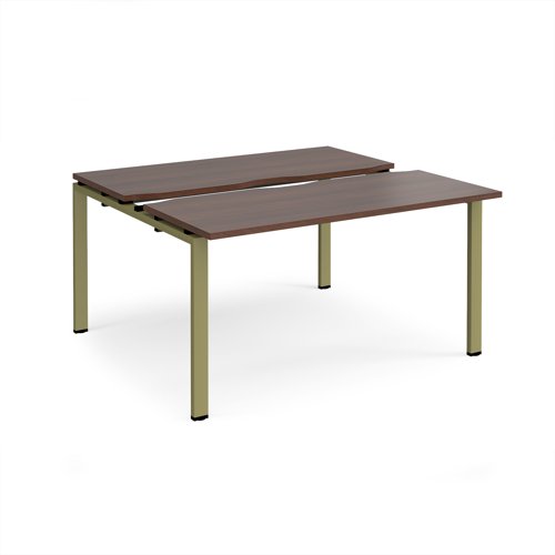 Adapt sliding top back to back desks 1400mm x 1200mm - green frame, walnut top