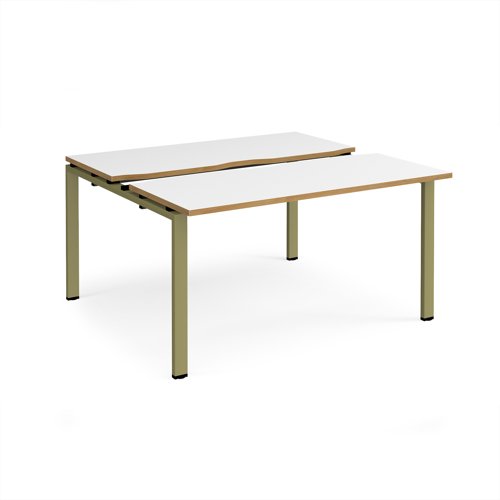 Adapt sliding top back to back desks 1400mm x 1200mm - green frame, white top, oak edge