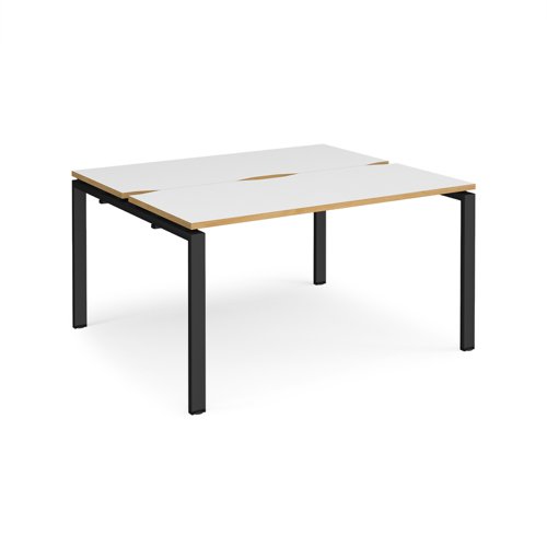 Adapt sliding top back to back desks 1400mm x 1200mm - black frame, white top with oak edging