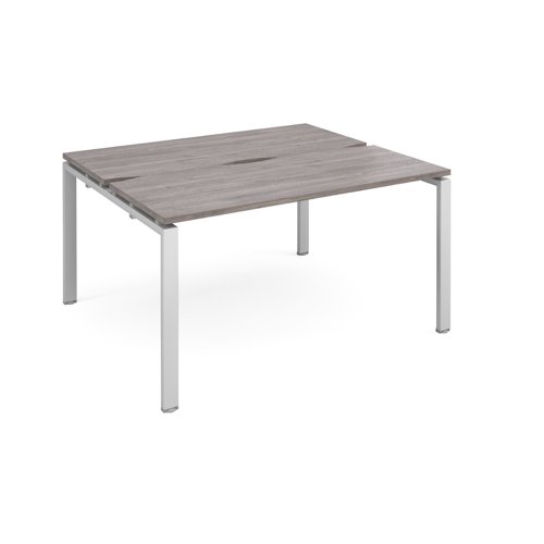 Adapt sliding top back to back desks 1400mm x 1200mm - silver frame, grey oak top