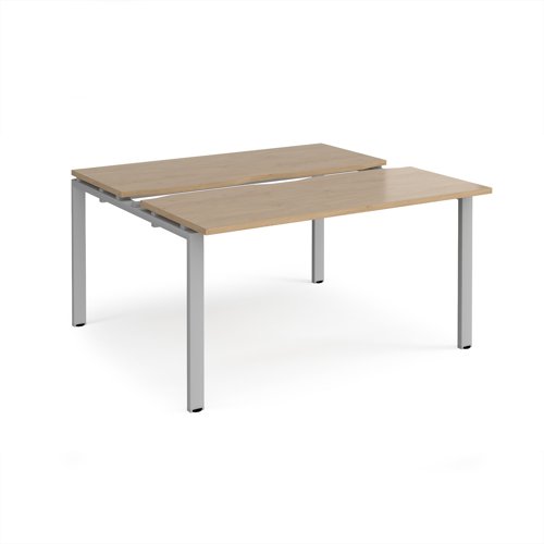 Adapt sliding top back to back desks 1400mm x 1200mm - silver frame, kendal oak top