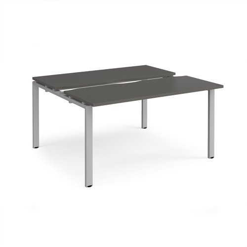 Adapt sliding top back to back desks 1400mm x 1200mm - silver frame, storm grey top
