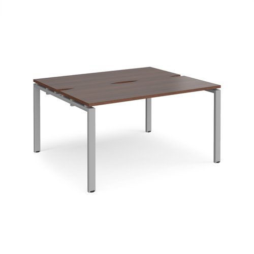 Adapt sliding top back to back desks 1400mm x 1200mm - silver frame, walnut top