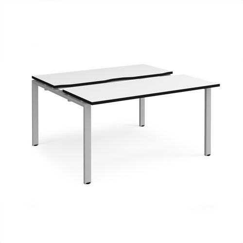 Adapt sliding top back to back desks 1400mm x 1200mm - silver frame, white top, black edge