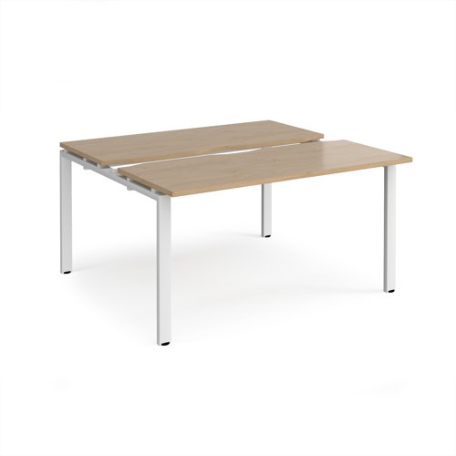 Adapt sliding top back to back desks 1400mm x 1200mm - white frame, kendal oak top