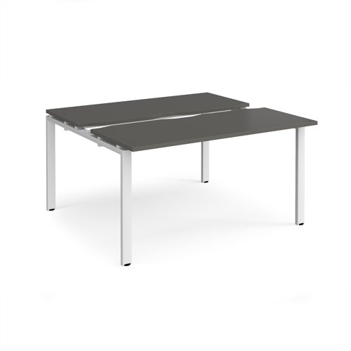 Adapt sliding top back to back desks 1400mm x 1200mm - white frame, storm grey top