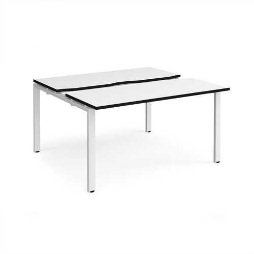 Adapt sliding top back to back desks 1400mm x 1200mm - white frame, white top, black edge