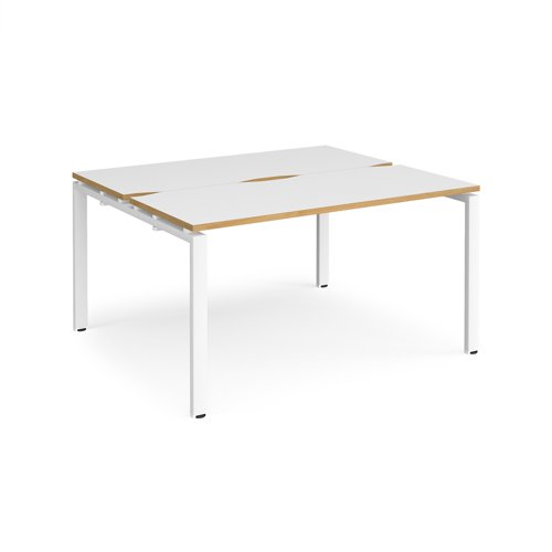 Adapt sliding top back to back desks 1400mm x 1200mm - white frame, white top with oak edging