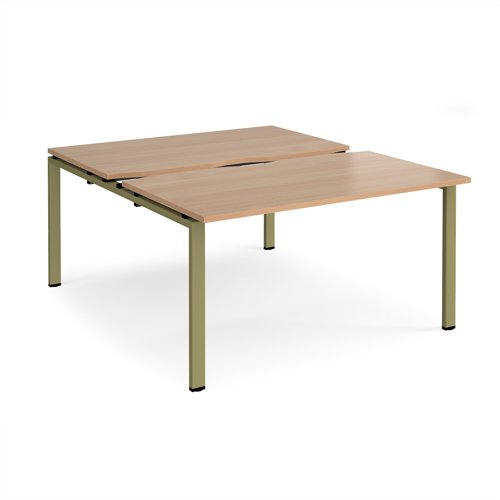 Adapt sliding top back to back desks 1400mm x 1600mm - green frame, beech top