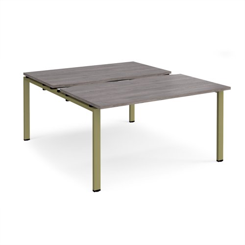 Adapt sliding top back to back desks 1400mm x 1600mm - green frame, grey oak top