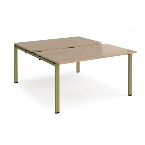 Adapt sliding top back to back desks 1400mm x 1600mm - green frame, kendal oak top