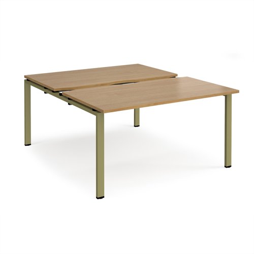 Adapt sliding top back to back desks 1400mm x 1600mm - green frame, oak top