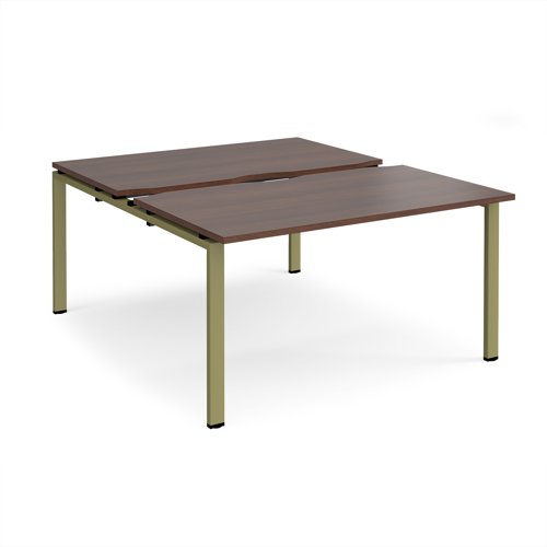 Adapt sliding top back to back desks 1400mm x 1600mm - green frame, walnut top