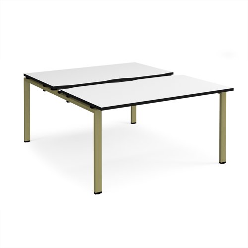 Adapt sliding top back to back desks 1400mm x 1600mm - green frame, white top, black edge