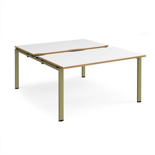 Adapt sliding top back to back desks 1400mm x 1600mm - green frame, white top, oak edge