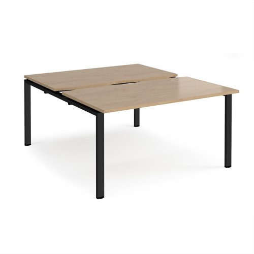 Adapt sliding top back to back desks 1400mm x 1600mm - black frame, kendal oak top