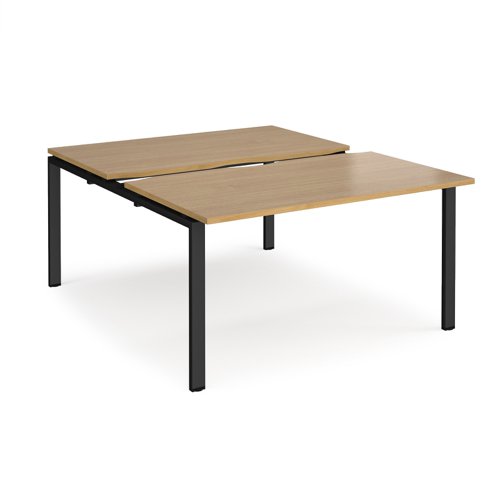 Adapt sliding top back to back desks 1400mm x 1600mm - black frame, oak top
