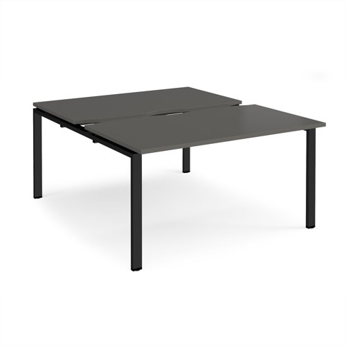 Adapt sliding top back to back desks 1400mm x 1600mm - black frame, storm grey top