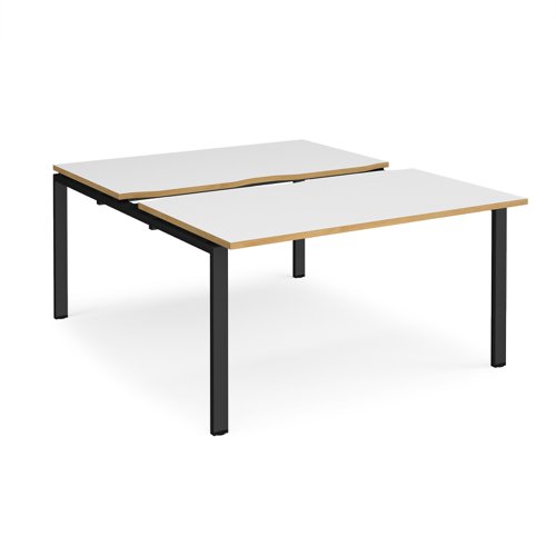 Adapt sliding top back to back desks 1400mm x 1600mm - black frame, white top with oak edging
