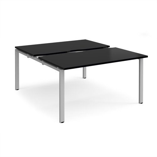 Adapt sliding top back to back desks 1400mm x 1600mm - silver frame, black top