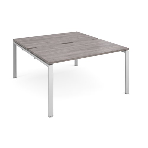 Adapt sliding top back to back desks 1400mm x 1600mm - silver frame, grey oak top