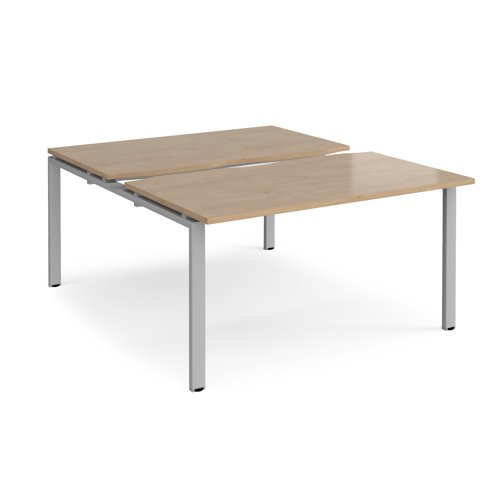 Adapt sliding top back to back desks 1400mm x 1600mm - silver frame, kendal oak top