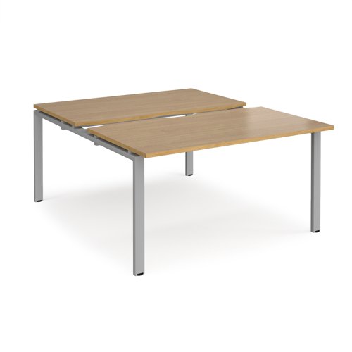 Adapt sliding top back to back desks 1400mm x 1600mm - silver frame, oak top