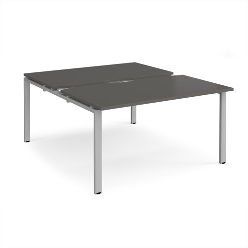 Adapt sliding top back to back desks 1400mm x 1600mm - silver frame, storm grey top