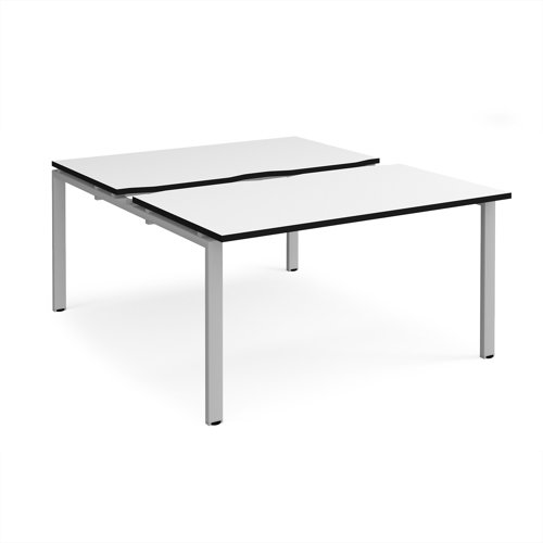 Adapt sliding top back to back desks 1400mm x 1600mm - silver frame, white top, black edge