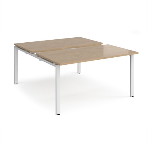 Adapt sliding top back to back desks 1400mm x 1600mm - white frame, kendal oak top