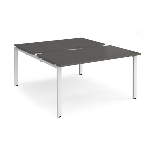Adapt sliding top back to back desks 1400mm x 1600mm - white frame, storm grey top