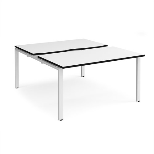 Adapt sliding top back to back desks 1400mm x 1600mm - white frame, white top, black edge