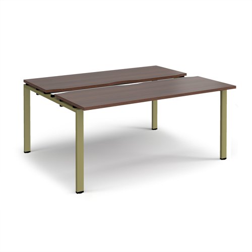 Adapt sliding top back to back desks 1600mm x 1200mm - green frame, walnut top