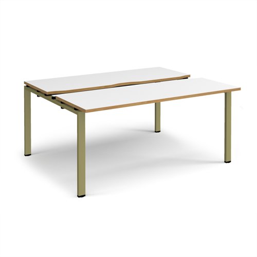 Adapt sliding top back to back desks 1600mm x 1200mm - green frame, white top, oak edge